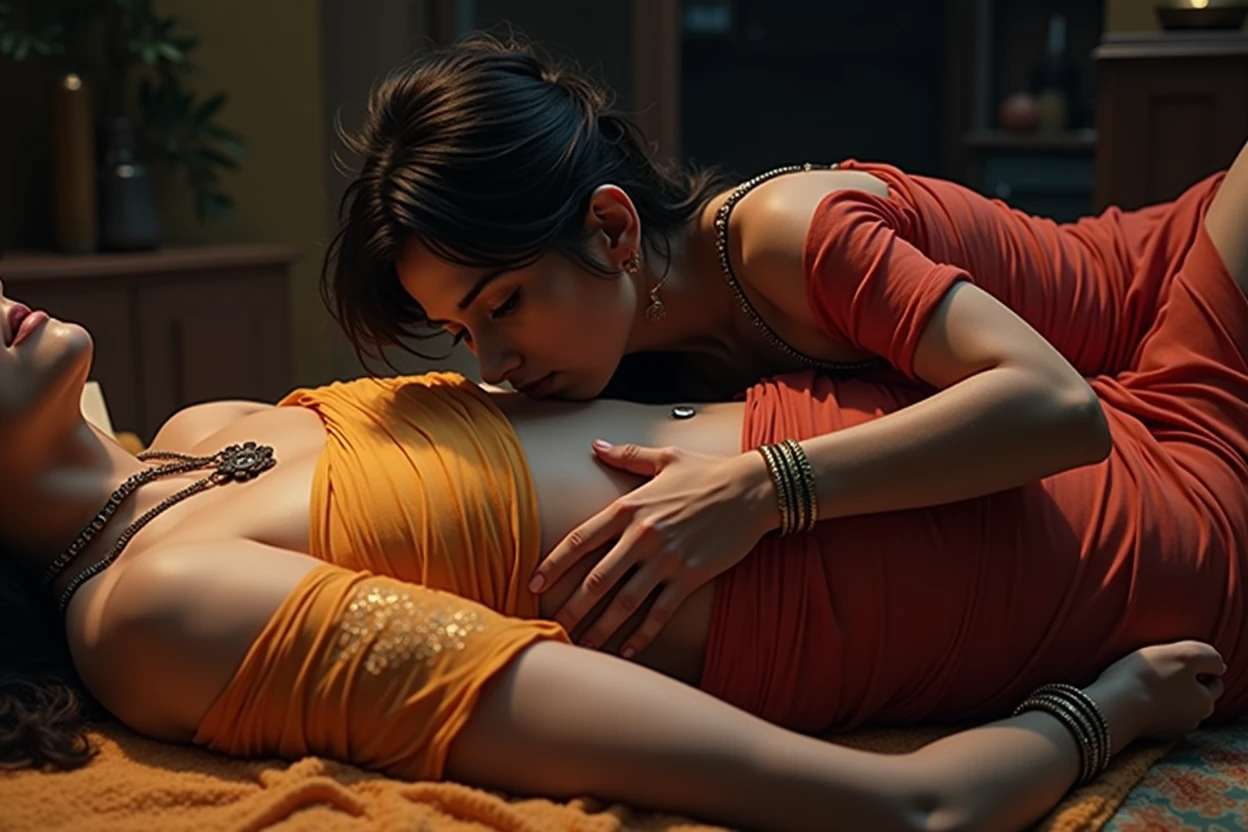 girl in sexy low waist saree, boy kissing her navel