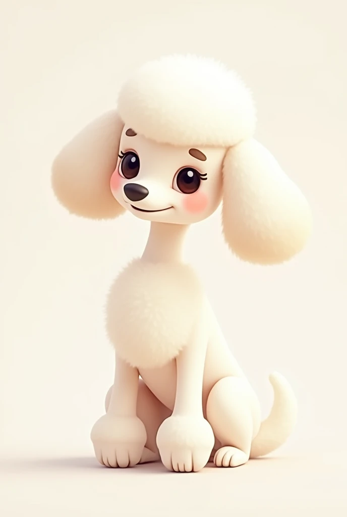 white and flat Poodle, with a thin snout, the ears go from white to very light brown, everything animated