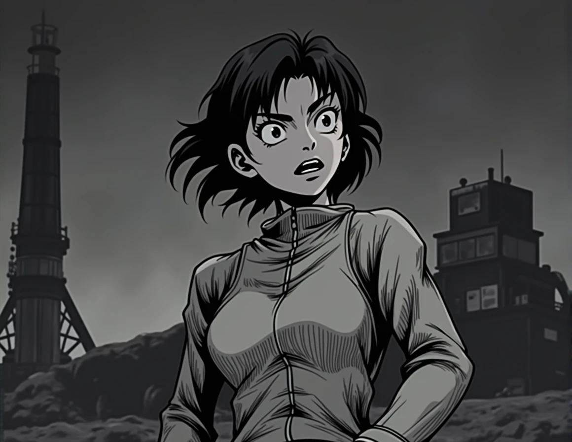 Make the colored image into a black and white manga anime style