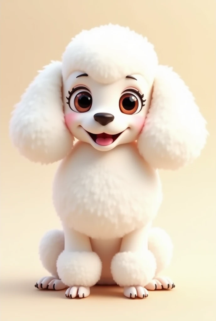 white and flat Poodle, with a thin snout, the ears go from white to very light brown, everything animated