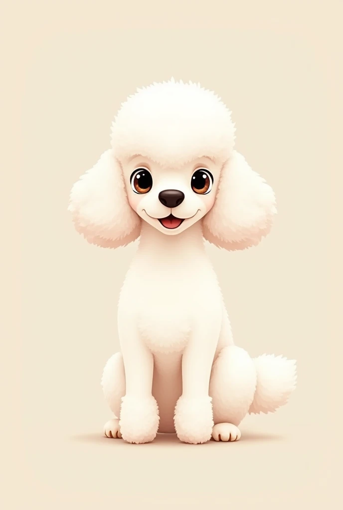 white and flat Poodle, with a thin snout, the ears go from white to very light brown, everything animated