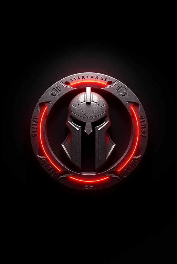 a futuristic circle logo, a sparta mascot, "SSSPARTAKUS" text in the middle, black background, highly detailed, intricate design, clean lines, 3d render, cinematic lighting, photorealistic, award winning design, masterpiece