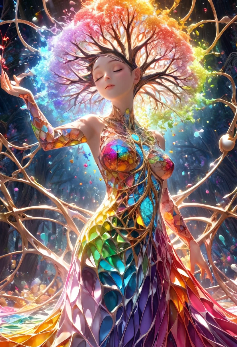 (Evolution of life)、Fibonacci、the golden ratio、melted wax、Visible brush strokes、3D tessellation wireframe、neural graphic、neurons、The Tree of Life、Farbe、tenderness、passion、The ultra -The high-definition、8K UHD、​masterpiece
