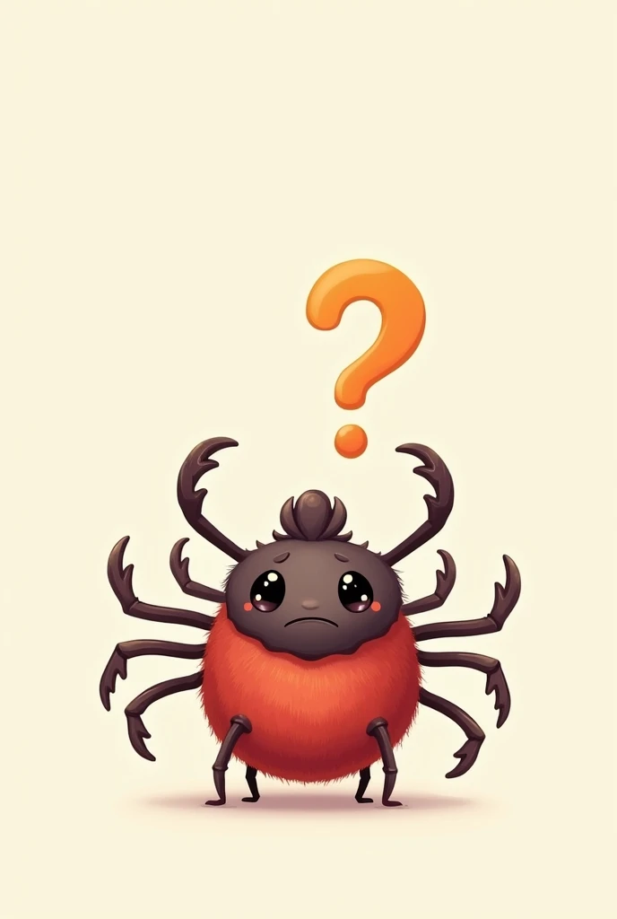 CREATE AN IMAGE OF A CUTE TICK WITH DOUBT, WITH A QUESTION MARK OVER YOUR HEAD format .png