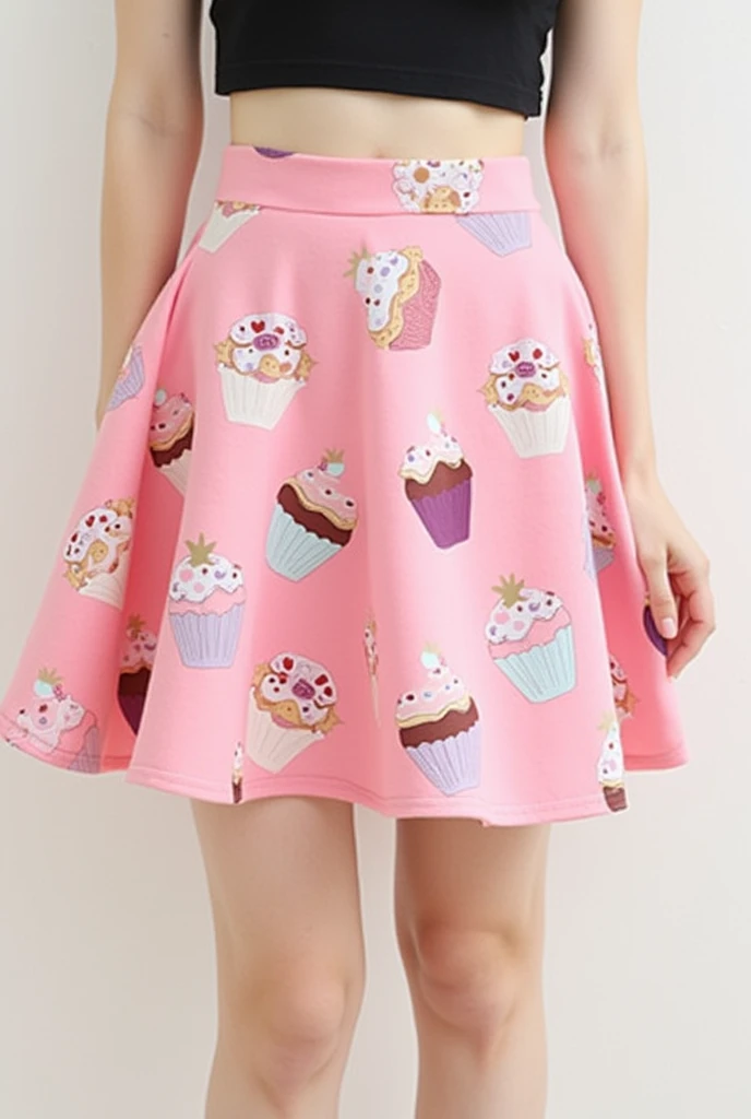 pink knee-length skirt with various cupcake print, slightly larger

