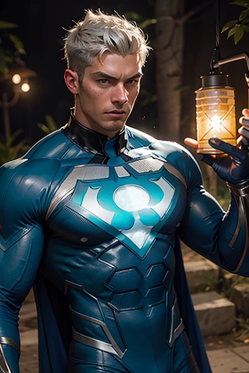 Silver lantern superhero man