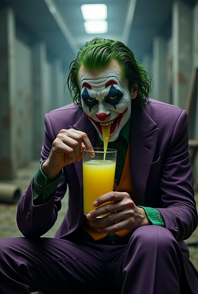 The Joker drinking lemon juice
