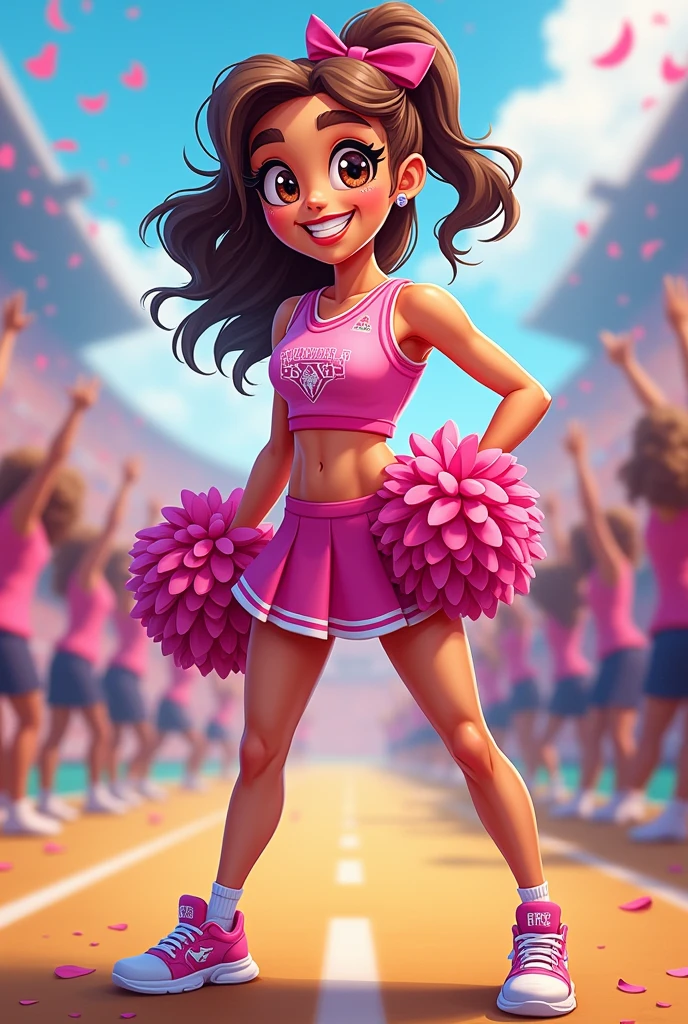 Cartoon of a cheerleader in a pink suit 