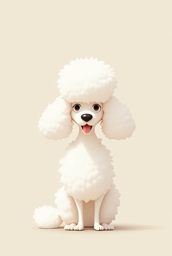 White and very flat poodle, with a thin snout, wavy ears, everything animated