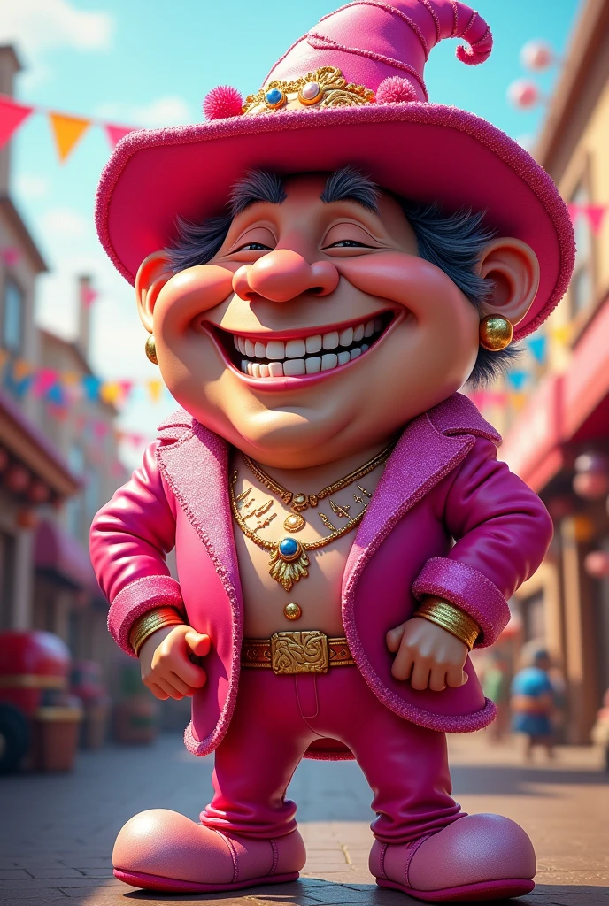 Caricature of a party entertainer in a pink outfit 