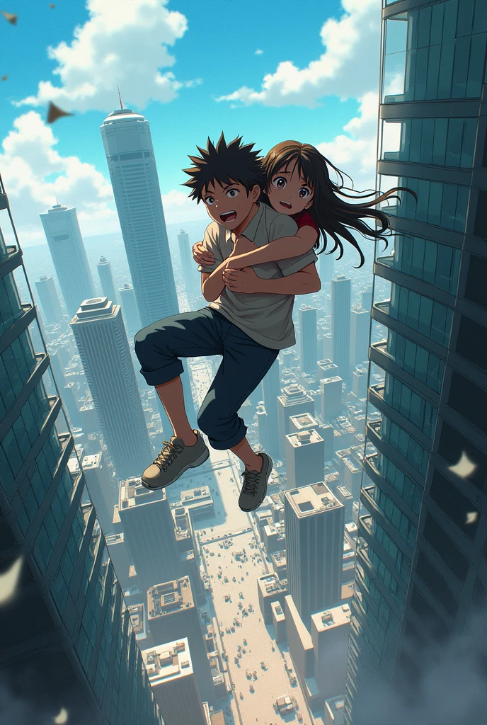 A boy and a girl are falling after breaking the glass of a building. Like the ground and they are activating their transportation. They are falling from the ground very fast and there are goons also and sometimes the city and sometimes the big building is visible from the top boy age is 26 girl age is 33 in anime Sorry the building is falling apart In O Saathi, the whole ground is breaking down. Everything is breaking down. The whole world around us is about to end but our characters are crying a lot and boy hug his big sister [boy age is 19 girl age is 34]