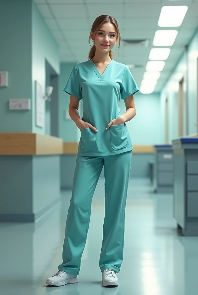nurse in scrubs without a gown