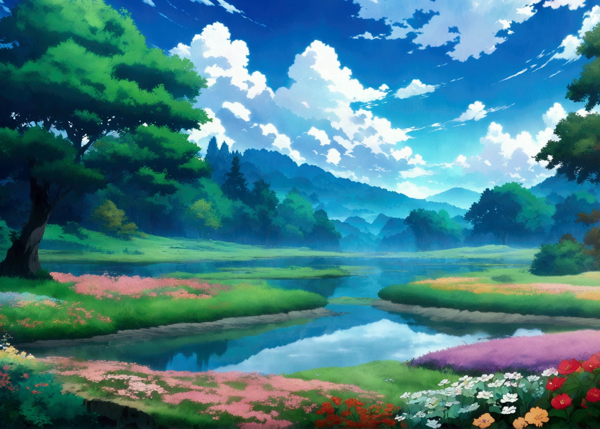 Painting of a meadow in Anime style , Anime Landscape, Anime landscape, Anime landscape wallpaper, anime background art, beautiful anime scenery, anime background, Anime beautiful peaceful scene, anime scenery, Anime Movie Background, Anime Nature, anime scenery concept art, colorful Anime Movie Background, beautiful anime scene, anime scene, Beautiful landscape background