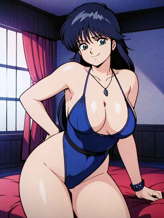 Rinoa, Blue Duster, Blue wristband, Half Body, smile, have a necklace, An unparalleled masterpiece, Ultra-realistic 8K CG, Perfect artwork, Seductive posture, Sexy pose, Fascinating, clean, Beautiful Face, Pure Face, Pale skin, Intricate details, reputation, nice, luxury, Luxurious ballroom