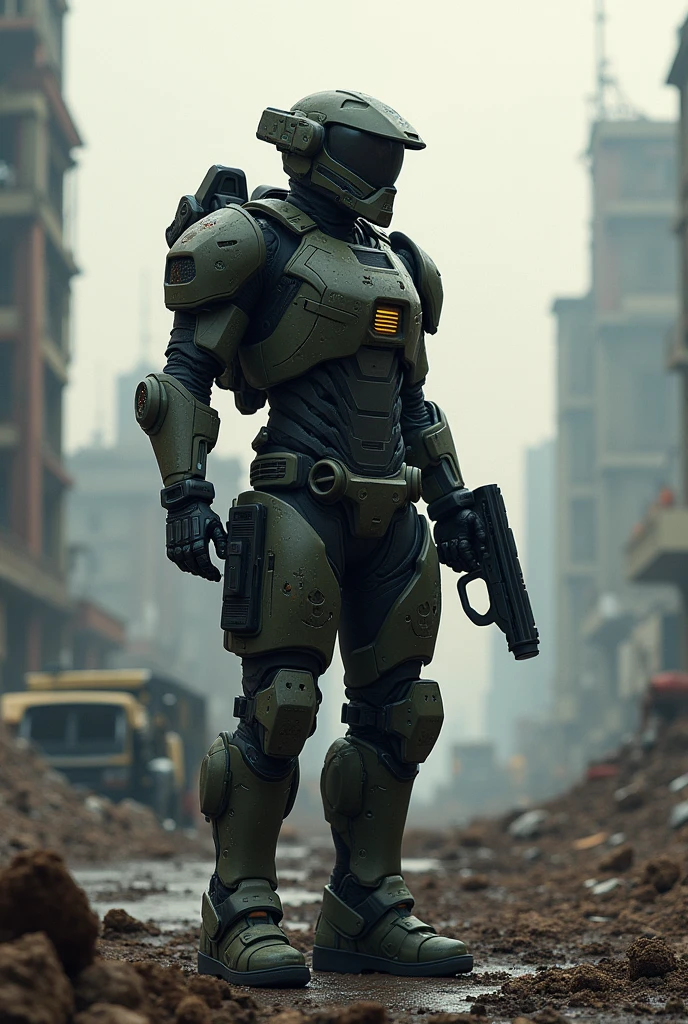 A futuristic soldier, in an apocalyptic world