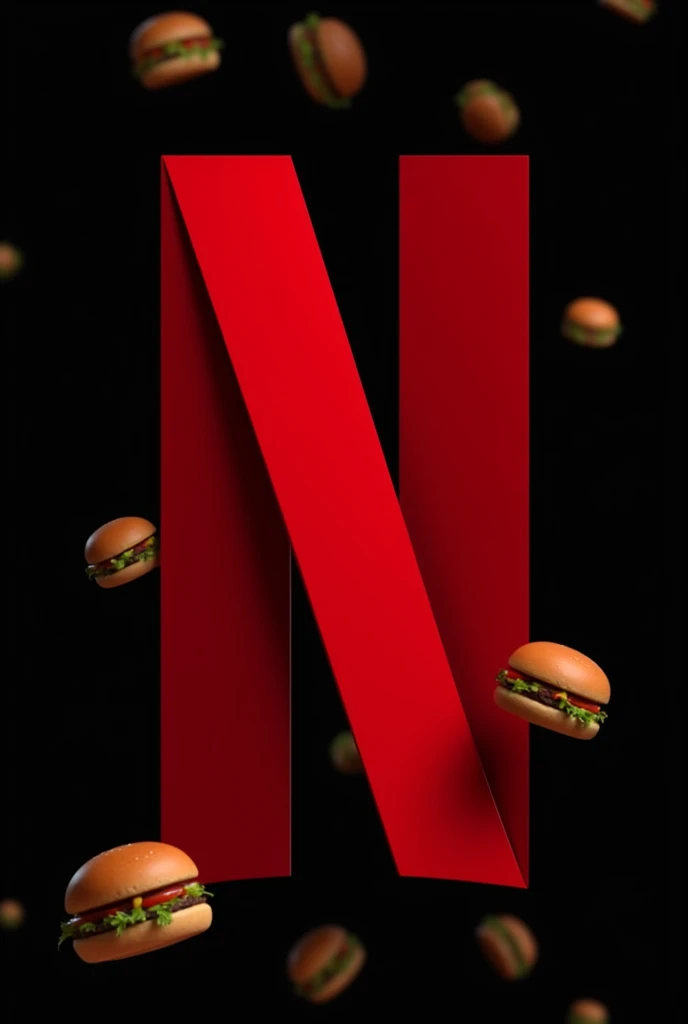 A big, red letter “B”, similar to the "N" in Netflix, with a completely black background.

Full of little hamburgers floating around.