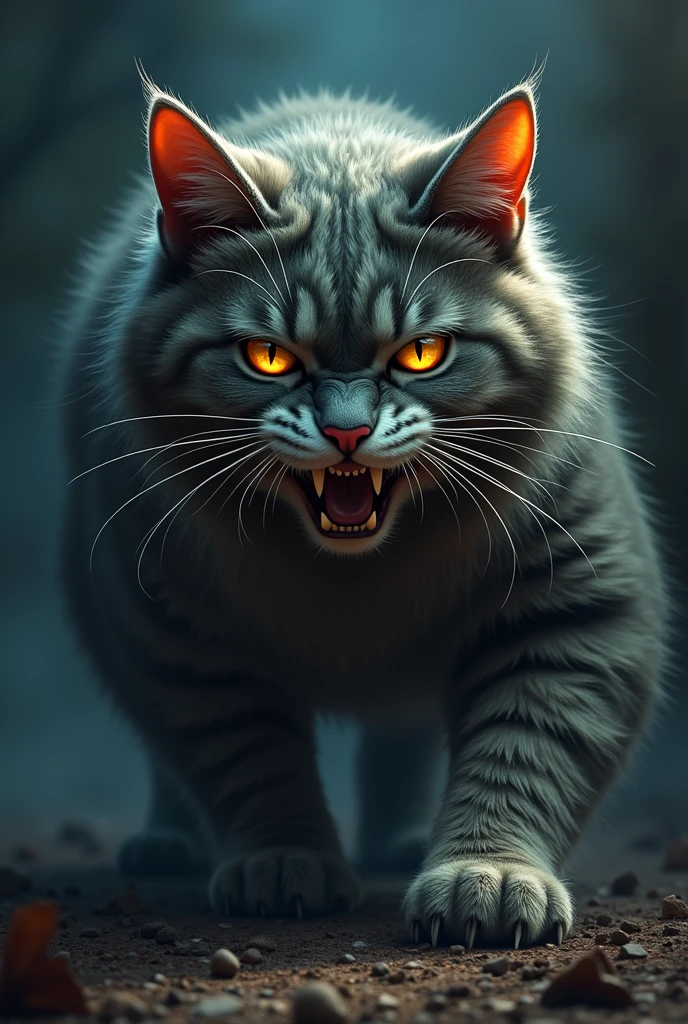 A furious feline, detailed fur texture, piercing eyes, sharp claws, intense expression, dramatic lighting, cartoon, dark moody atmosphere, cinematic composition, gritty grunge style, deep rich colors, dramatic shadows, ultra-detailed, (best quality,4k,8k,highres,masterpiece:1.2),ultra-detailed,(realistic,photorealistic,photo-realistic:1.37)
