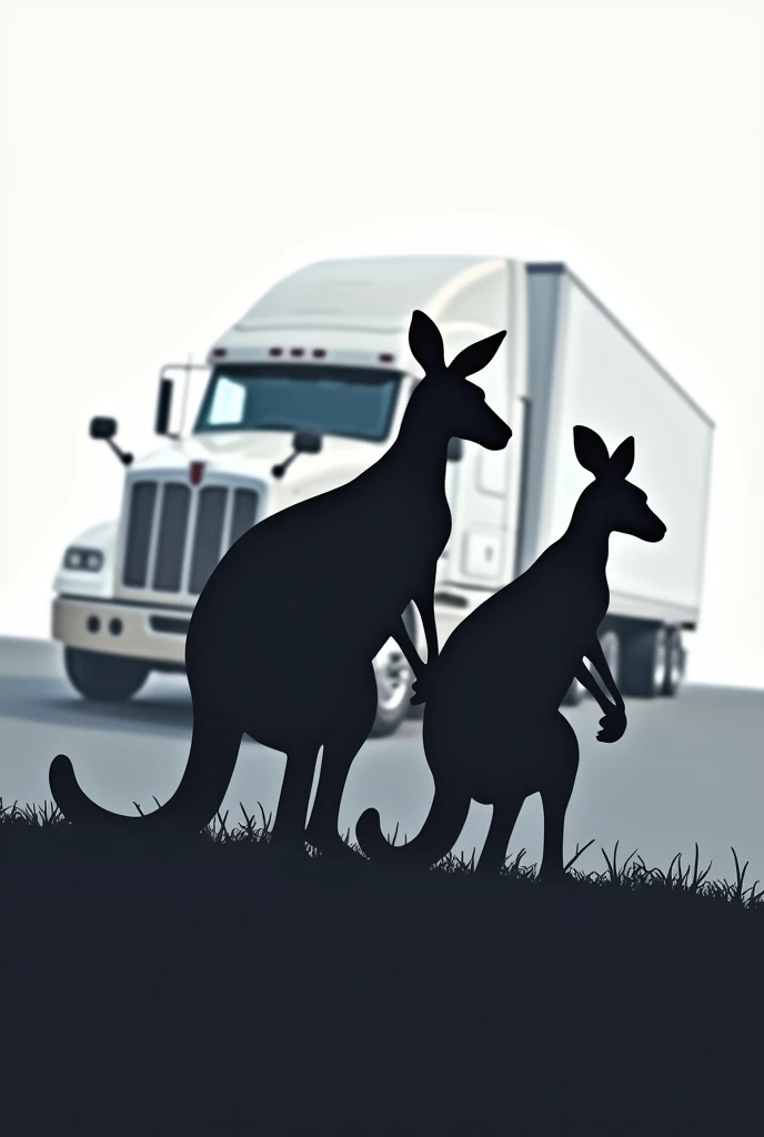 Kangaroo silhouette and white truck head in the background.  Corporate Image