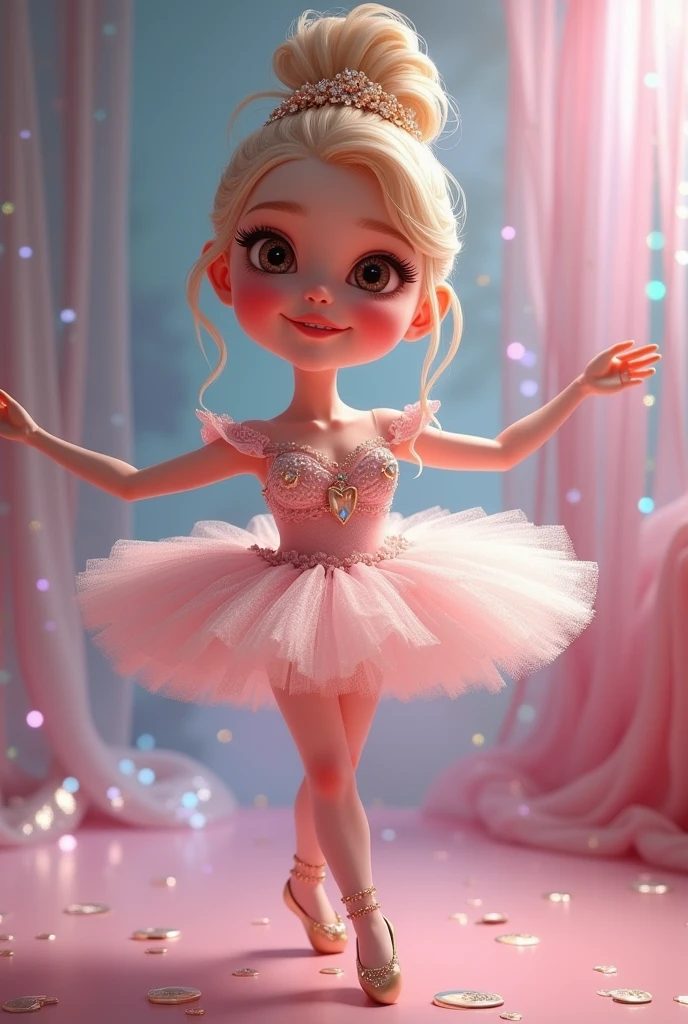 Cute caricature of a ballerina for costume parties, elegant and glamorous with sparkles and diamonds