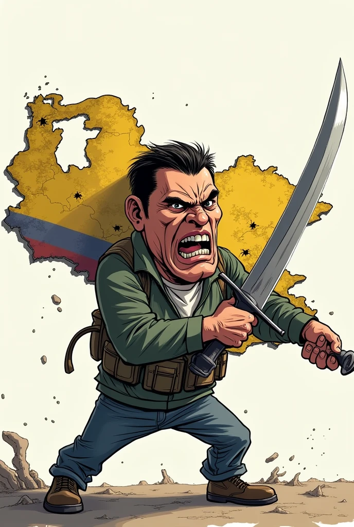 Annoyed map of Venezuela and a bayonet pushing