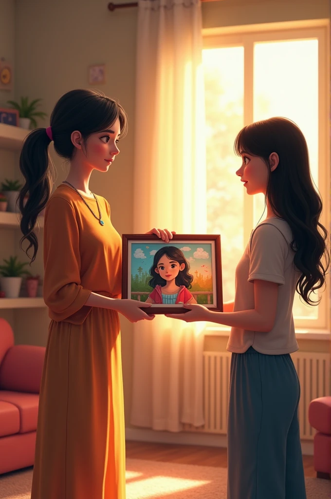 Priya gifting a painting to Mousumi 