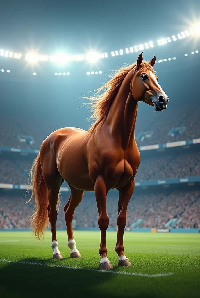 A horse in the football stadium
