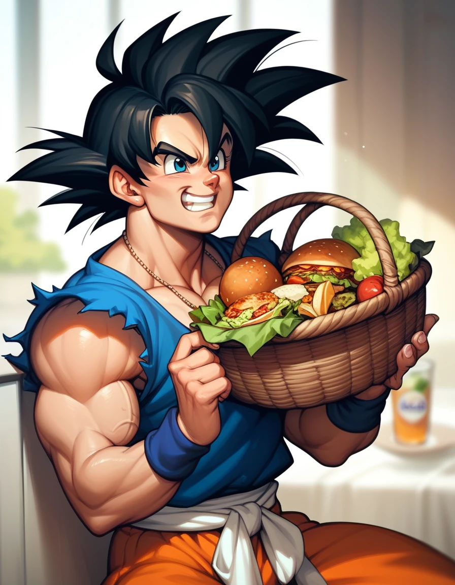 Goku eating basket tacos