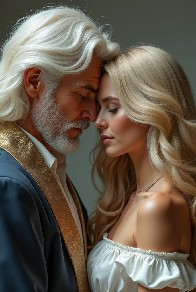 man with beautiful white hair and a woman with long blonde hair