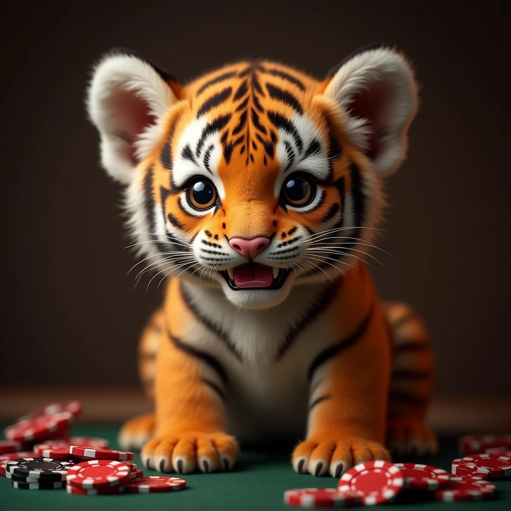 Create an image against gambling using a Tiger cub to represent it