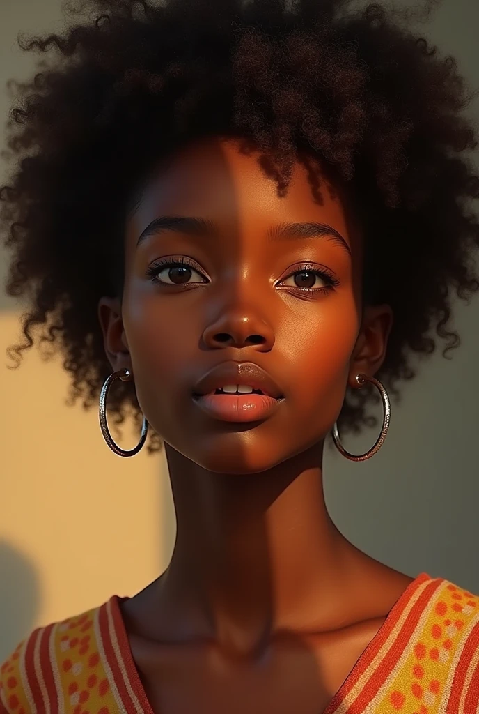 Generate me an image of a 21 year old Togolese girl with a chocolate complexion.