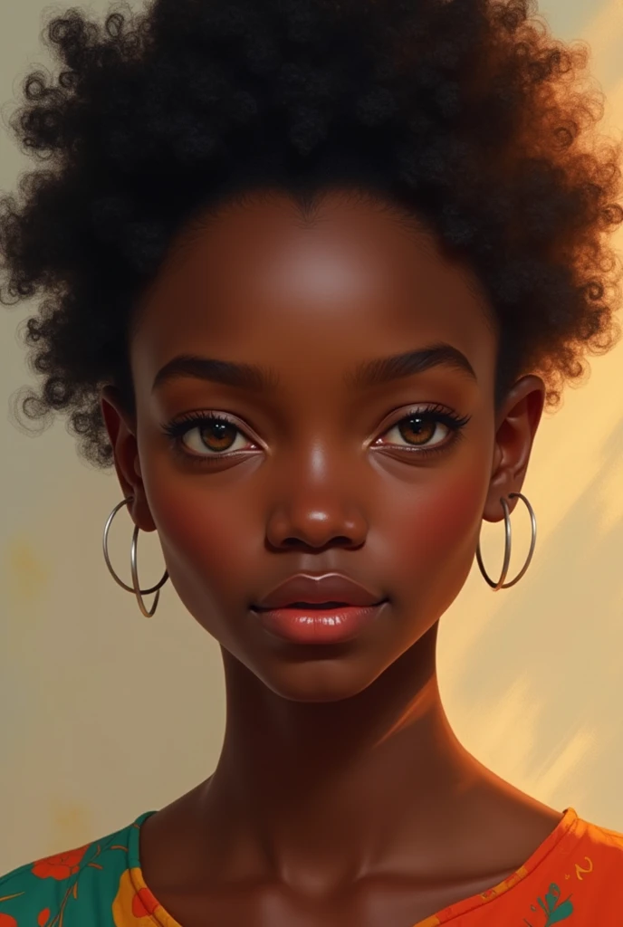 Generate me an image of a 21 year old Togolese girl with a chocolate complexion.