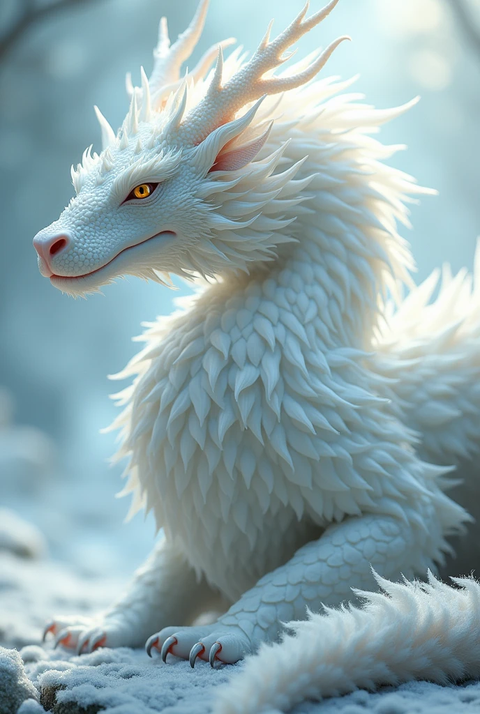 Furry, white fur, white furred dragon, furred dragon, male