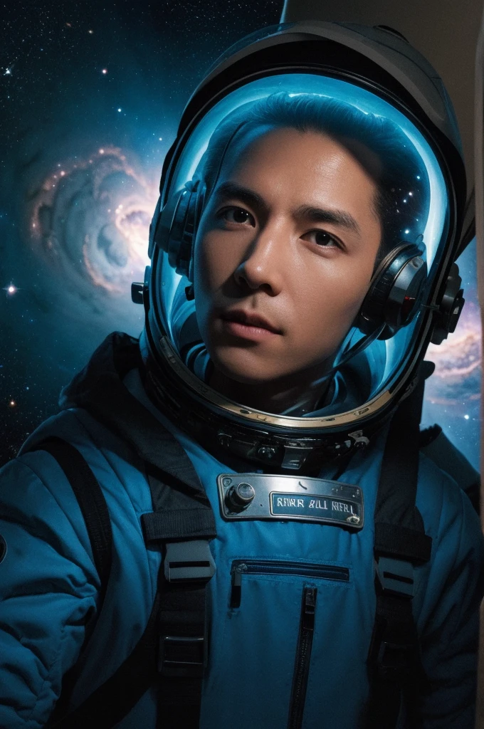(best quality, masterpiece),Detailed,1boy,astronaut,complex portrait of a sci-fi Borg floating in outer space,nebula,galaxy,Looking forward,(cybernetic limb:0.7),