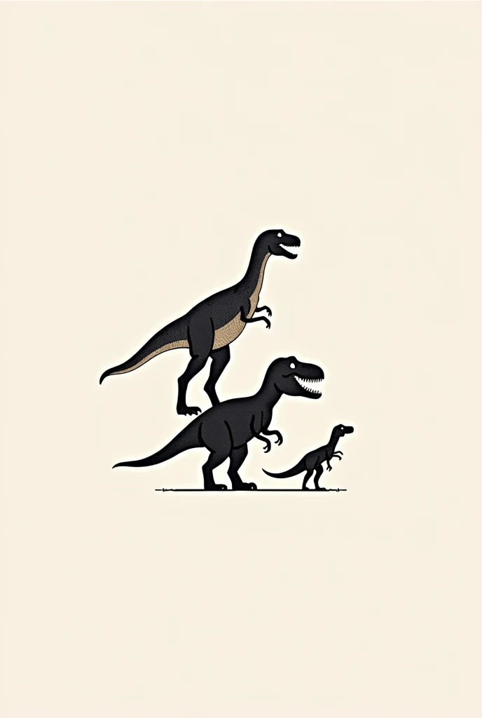 A minimalist tattoo of three dinosaurs: a Tyrannosaurus Rex, a Brachiosaurus, and a Velociraptor.