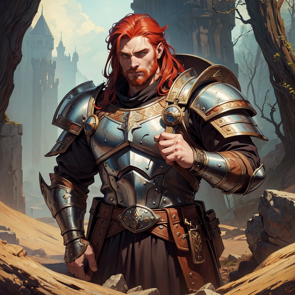 man, young redhead with Viking features, full armor outfit, young and manly face, medieval fantasy, Fantasy Art, detailed fantasy digital art, estilo de Fantasy Art, fantasy style art., dark fantasy art, 4K fantasy art, epic estilo de Fantasy Art hd