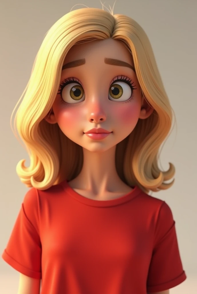 Animated characters of a young BLONDE woman wearing a RED shirt, rendered in animation style, 3D stylized, Arnold Maya rendering, Render 3D stylized, Toon render keyshot, 3D character, 3D character, Stylized 3D rendering, 3d character rendering, cartoon character, Close-up character, Character pose, (pixar style) (master part:1.2) (bokeh) (Best Quality) (detailed skin) (detailed texture) (8k) (clay) (cinematic lighting) (sharp focus