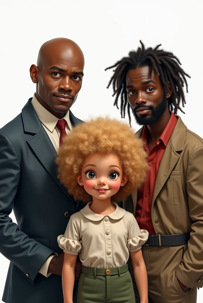 White Shirley Temple, 

Black fat, bald bodyguard and black skinny, rastafari bodyguard