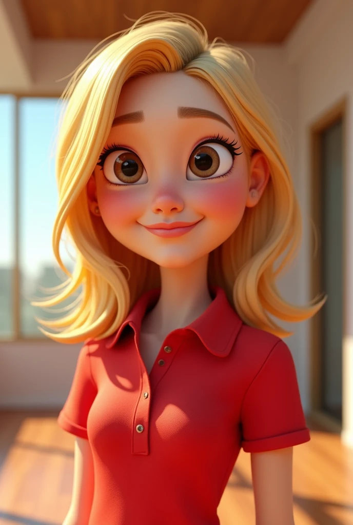 Cartoon characters of a young BLONDE woman and a RED POLO shirt animation style rendering, 3D stylized, Arnold Maya rendering, Render 3D stylized, , 3D character, 3D character, Stylized 3D rendering, 3d character rendering, cartoon character, Close-up character, Character pose, (pixar style) (master part:1.2) (bokeh) (Best Quality) (detailed skin) (detailed texture) (8k) (clay) (cinematic lighting) (sharp focus