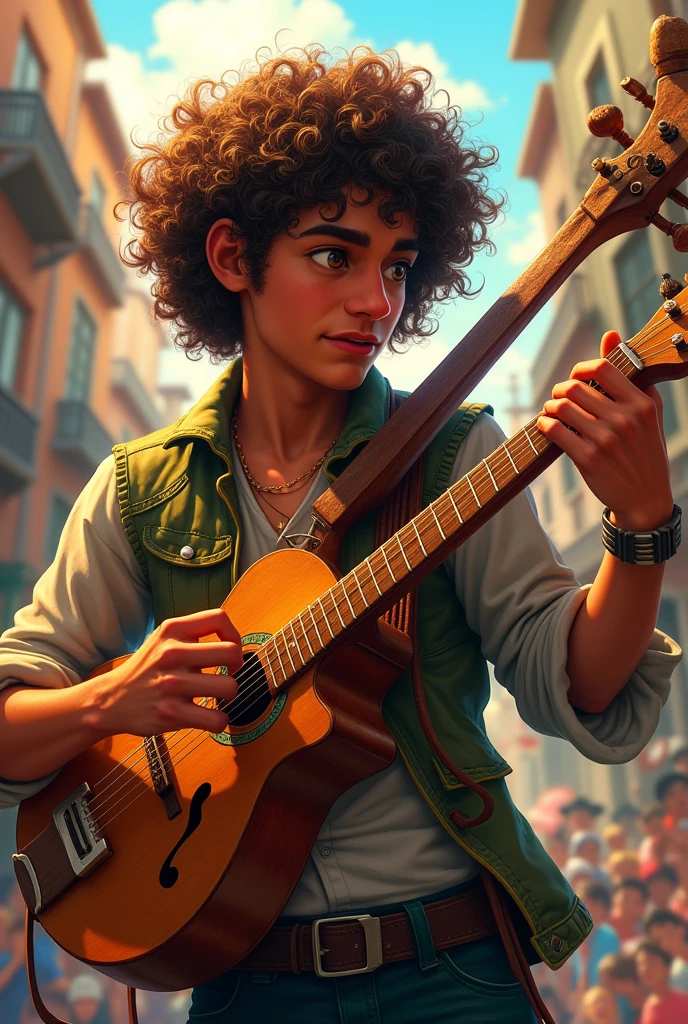 João Gabriel, a brunette with curly hair, taking the vitar plabo
