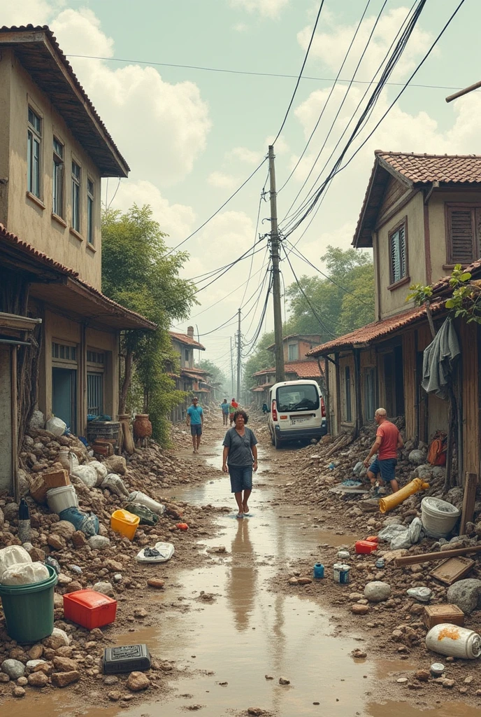 community with a flood and have trash every everywhere drawing