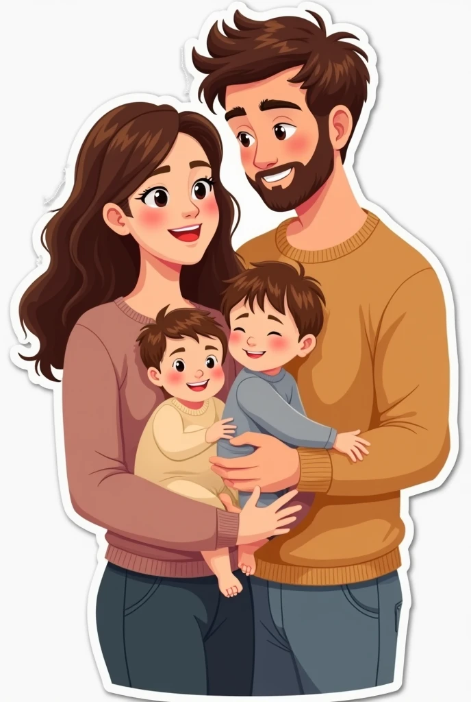 Create a sticker like a male female and two babies
