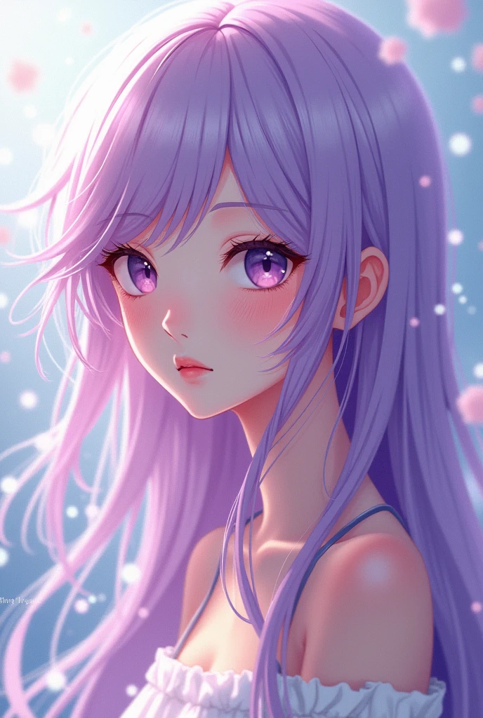 AI-generated anime girl with purple eyes and long, flowing lilac hair