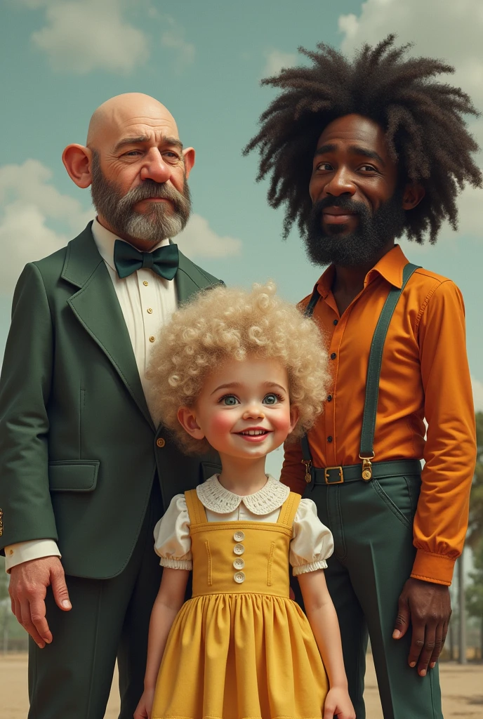 White Shirley Temple,
Black fat, bald bodyguard and black skinny, rastafari bodyguard
