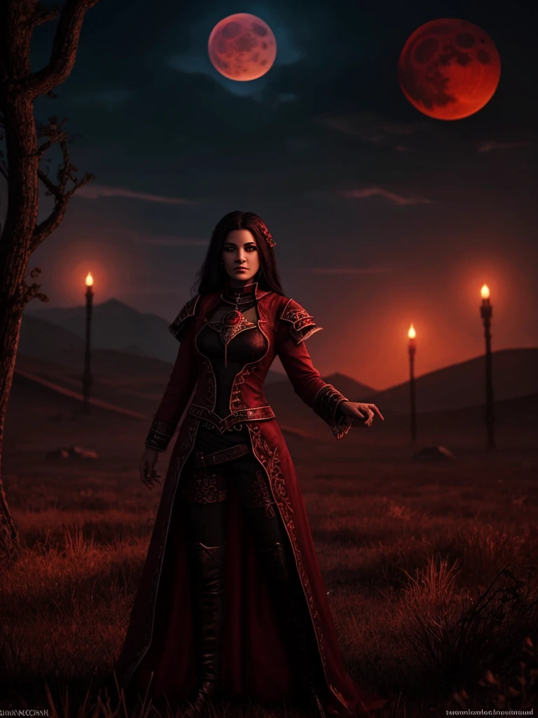 Female necromancer contolling the blood moon