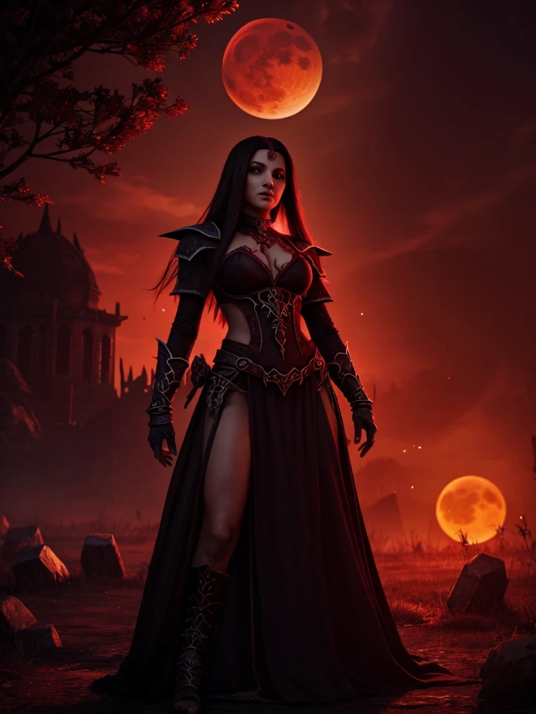 Female necromancer contolling the blood moon