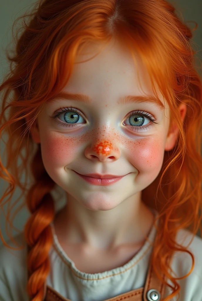 Red-haired girl with freckles and milk on her mouth