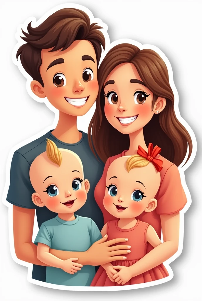 Create a sticker like a male female and two babies one boy baby and one girl and we can recognize that is girl and that is boy