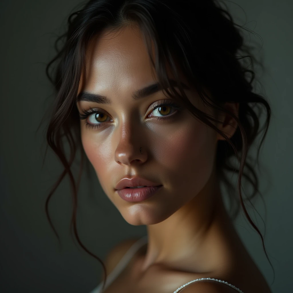 alexis ren, mature themes, 18+, beautiful detailed eyes, beautiful detailed lips, extremely detailed eyes and face, long eyelashes, photorealistic, realistic, hyper detailed, intricate, oil painting, cinematic lighting, dramatic lighting, chiaroscuro, muted colors, moody colors, somber, melancholic, emotive, cinematic, conceptual, fine art portrait