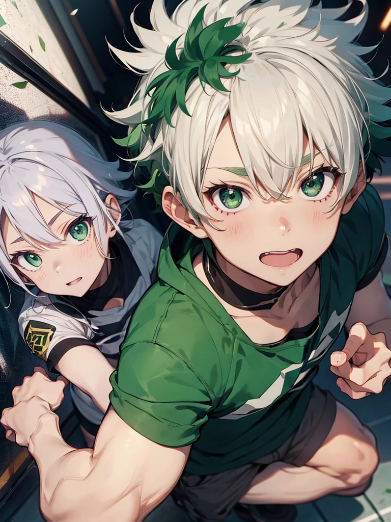 Izuku Midoriya With white hair and green eyes, age .
