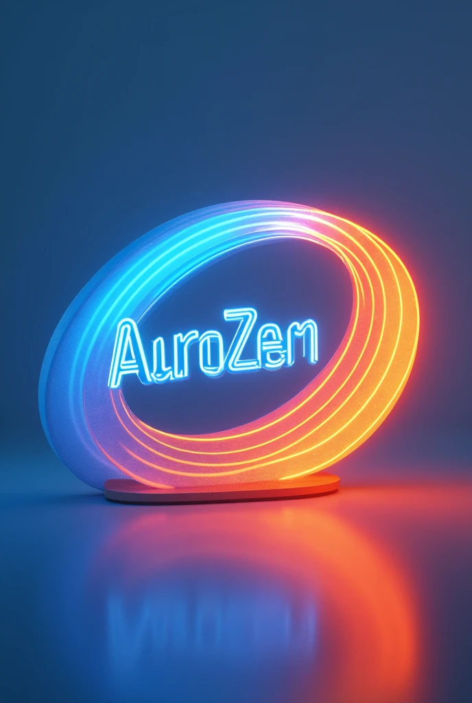 Create a 4D and 4K type image like a logo with a blue and orange ray of colors and in the ray this full name AuroZen is written. It is a logo in the shape of a ray. In the ray, the name must be written on the ray.